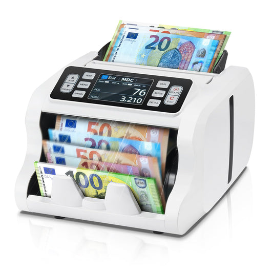 MUNBYN IMC09 Geldzählmaschine für gemischte Stückelungen, Wertzählung, UV/MG/IR/MT Prüfung, 3,5 Zoll Display.